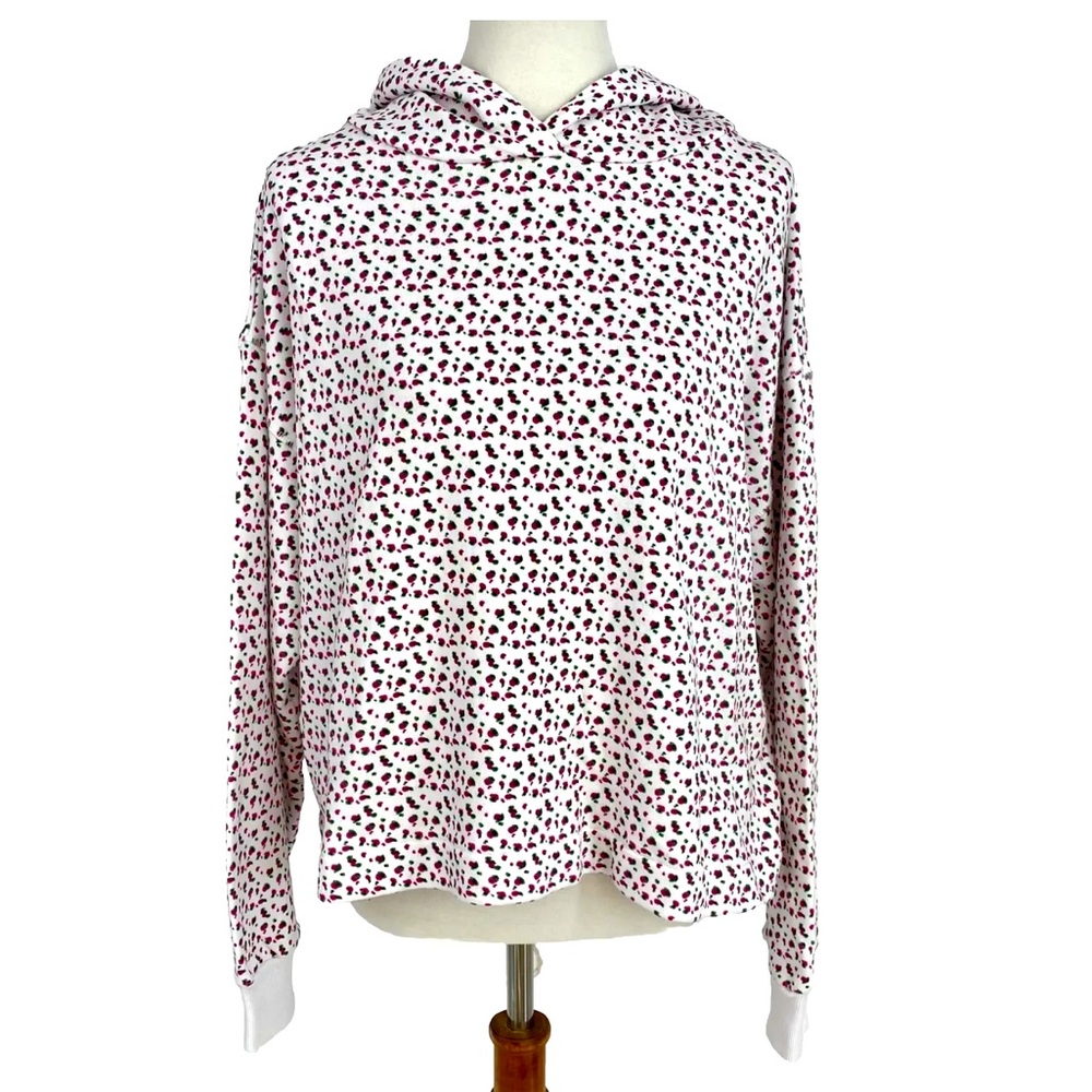 NWT Something Navy Hooded Sweatshirt Flower Bud Print White Feminine Siz…